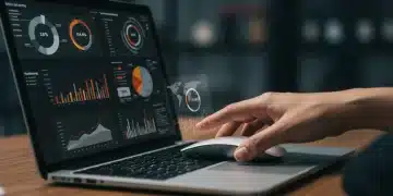 Análise de dados de marketing digital em um notebook, com gráficos e métricas essenciais para otimização de investimentos em 2025.