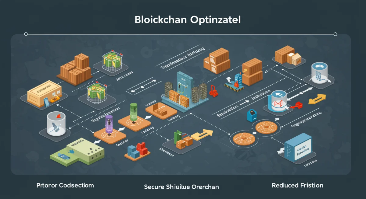 Cadeia de suprimentos otimizada por blockchain, ilustrando rastreabilidade e eficiência desde a origem ao consumidor.