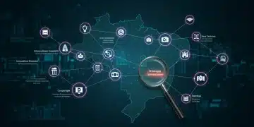 Representação visual de um ecossistema de inovação no Brasil com diversas entidades interconectadas, simbolizando colaboração e busca por parceiros estratégicos para o lançamento de novos produtos.