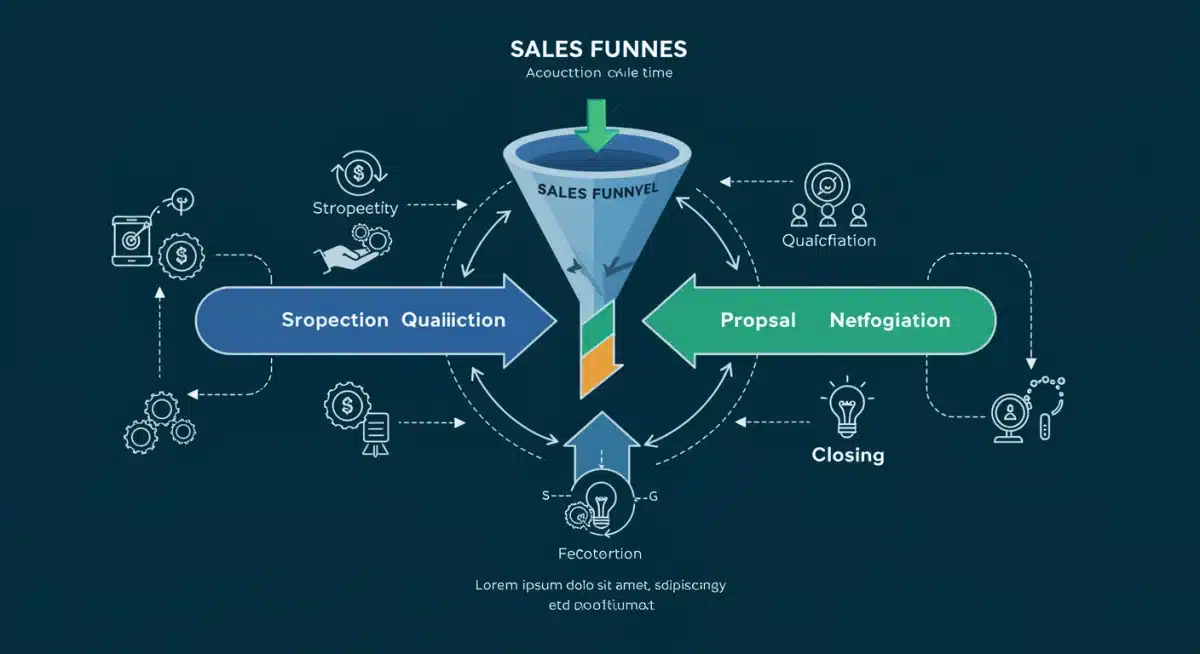 Infográfico do funil de vendas B2B otimizado por automação, com etapas e ferramentas.
