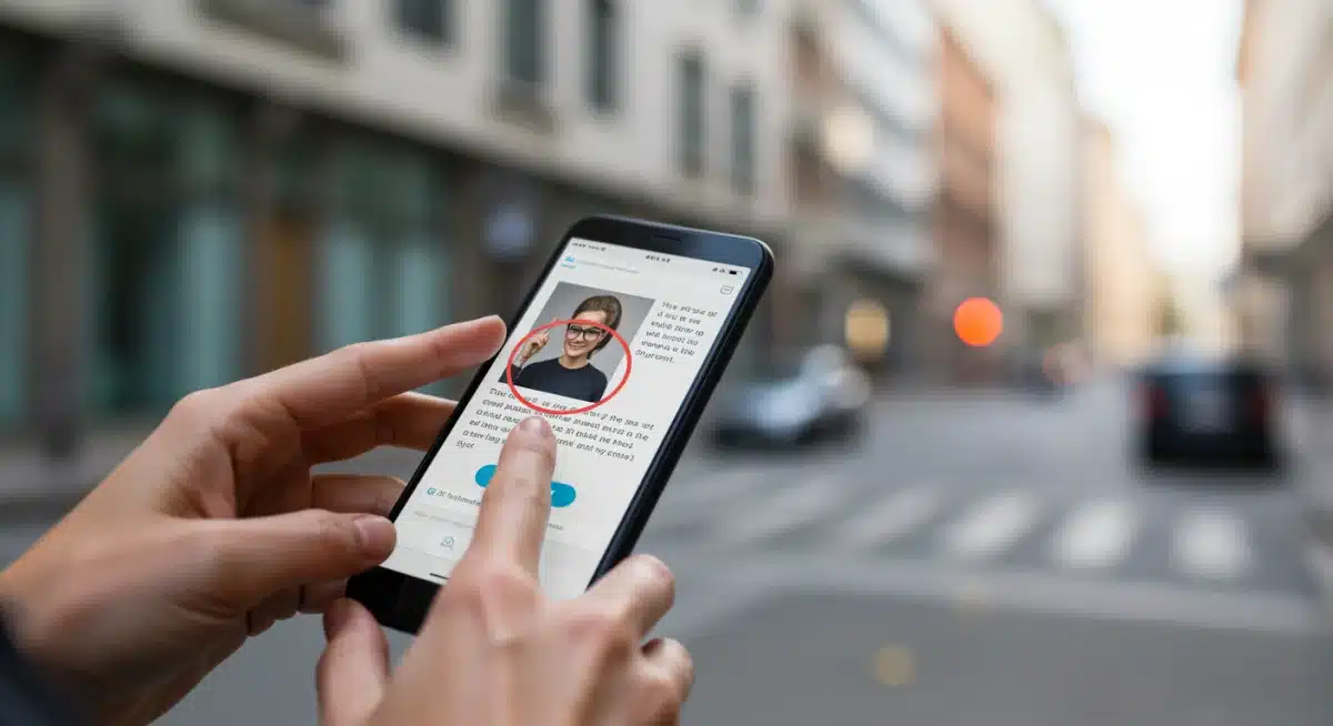 Mão de pessoa interagindo com anúncio em smartphone, destacando o impacto da copy no comportamento do consumidor.
