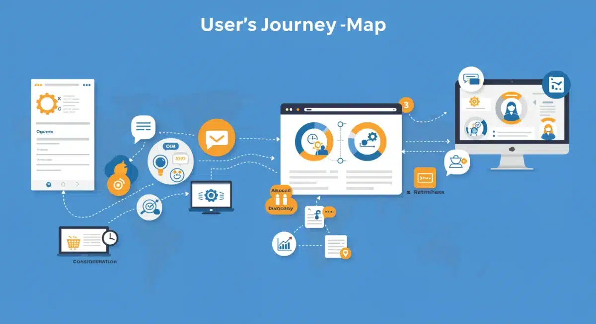 Mapa da jornada do cliente destacando pontos de otimização para aumentar as taxas de conversão.