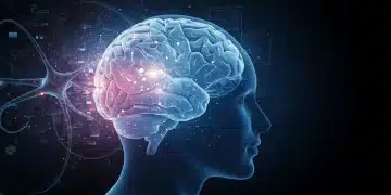 Cérebro humano conectado a interfaces digitais, representando neurotecnologia avançada