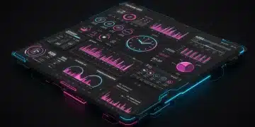 Painel de automação de marketing digital com métricas de desempenho e economia de tempo para 2025.