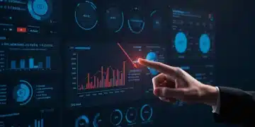 Painel de marketing digital com gráficos de CPA em queda e resultados de testes A/B, indicando otimização de performance.