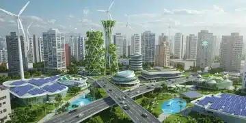 Paisagem urbana futurista sustentável no Brasil com energia renovável