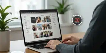 Pessoa utilizando ferramenta de design gráfico online para criar uma postagem profissional em laptop