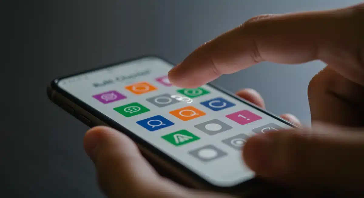 Mão interagindo com um quiz de múltipla escolha em um smartphone, simbolizando a experiência do usuário com conteúdo interativo.
