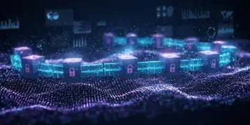 Rede blockchain interconectada, simbolizando segurança e transparência em processos empresariais inovadores.