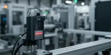Sensor inteligente de IoT Industrial em operação na linha de produção