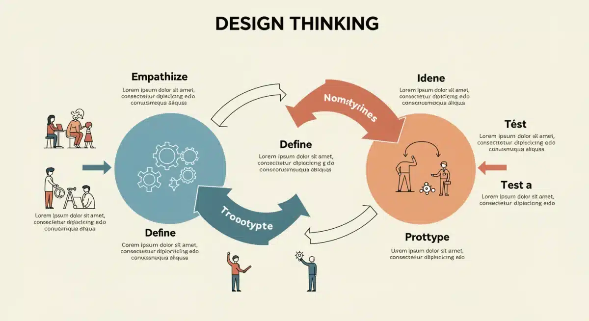 Ilustração do ciclo iterativo do Design Thinking, com suas cinco etapas interconectadas