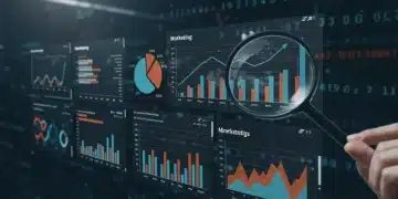 Dashboard de marketing digital com gráficos e métricas de conversão. Análise de dados para otimização de ROI.