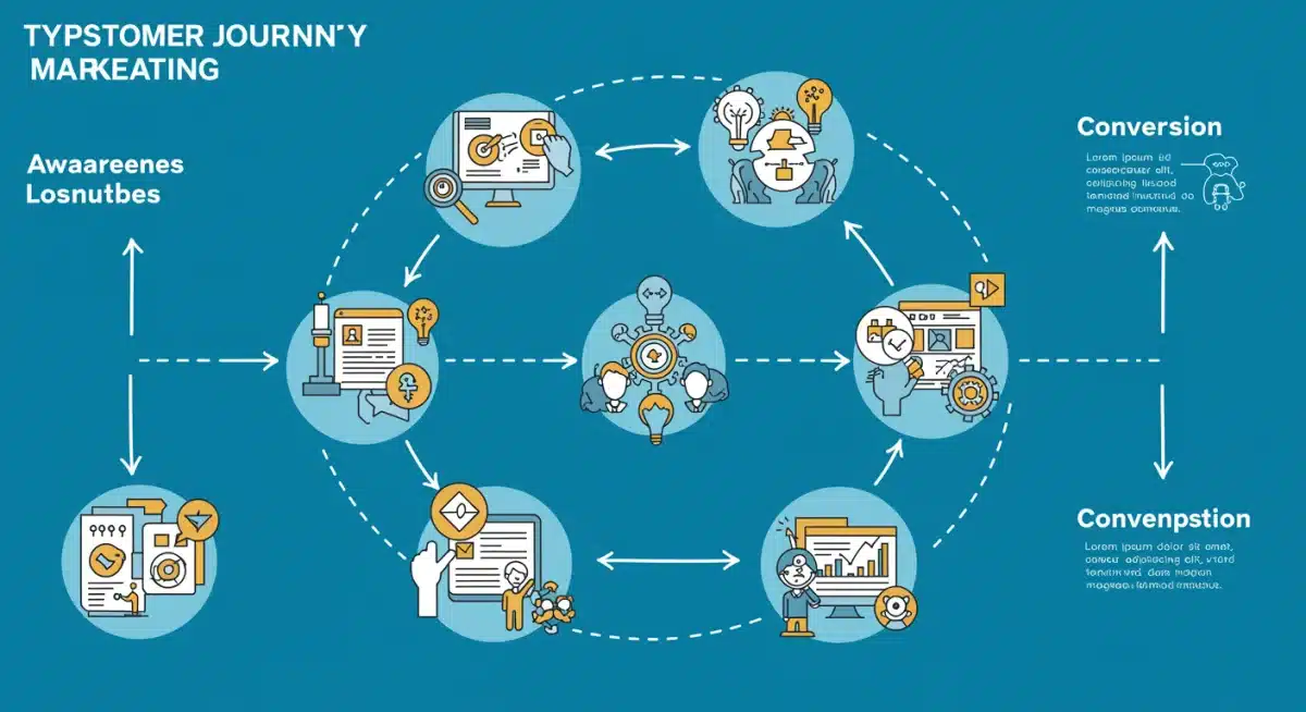 Infográfico da jornada do cliente no marketing digital e pontos de contato de conteúdo.