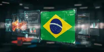 Interface digital futurista com elementos de IA generativa e o mapa do Brasil, simbolizando inovação e crescimento para negócios online.