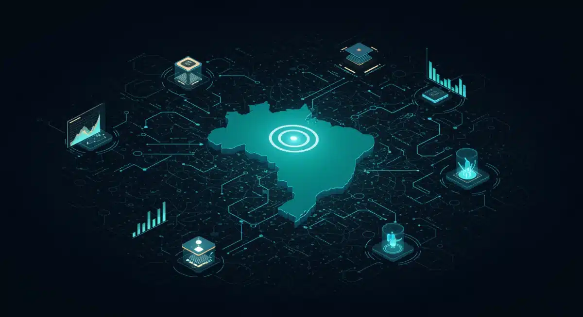 Inteligência artificial analisando dados para otimização de campanhas de anúncios e segmentação de público no Brasil.