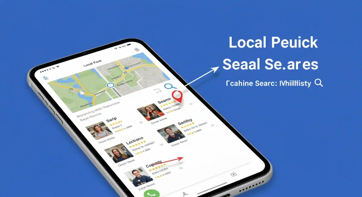 Resultados de pesquisa local em um smartphone mostrando mapa e empresas próximas