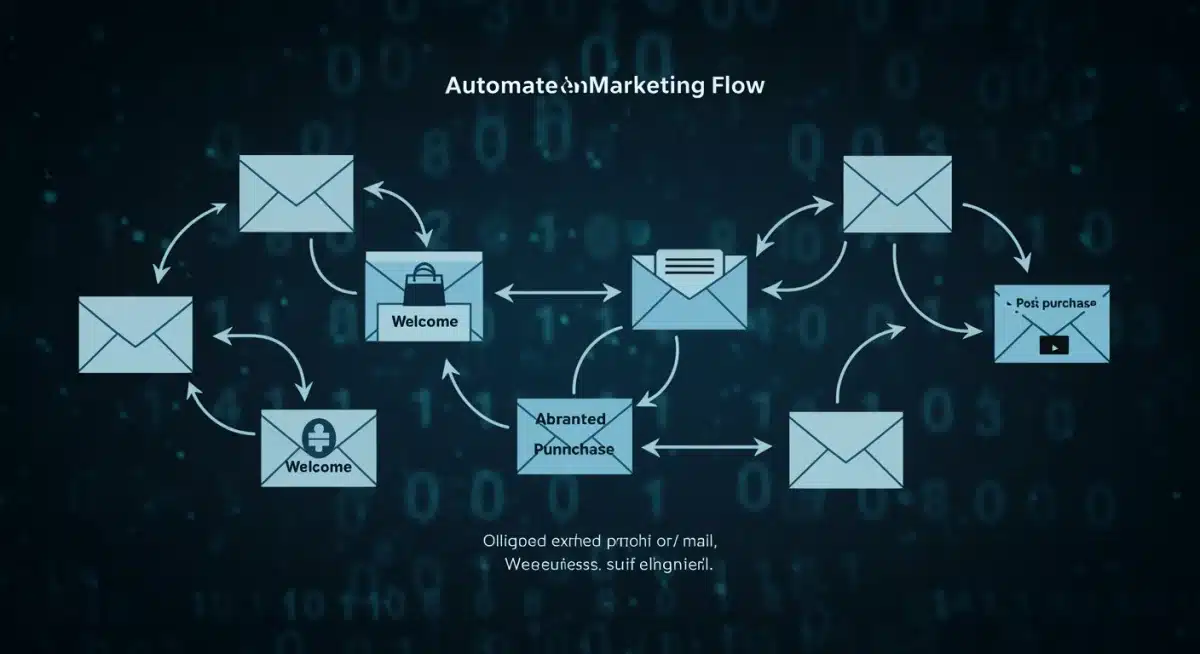 Fluxo automatizado de e-mails para e-commerce, mostrando a sequência de mensagens personalizadas.