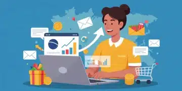 Empreendedor brasileiro sorrindo ao ver o sucesso de sua campanha de email marketing para e-commerce.