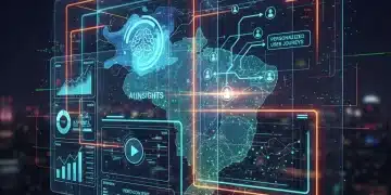 Interface digital futurista com elementos de marketing de conteúdo e dados, refletindo o cenário digital brasileiro de 2026.
