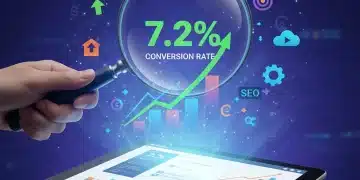 Gráfico de crescimento de vendas com ícones de otimização de conversão e ferramentas digitais