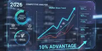 Painel digital futurista de monitoramento de concorrência com gráficos e dados estratégicos.