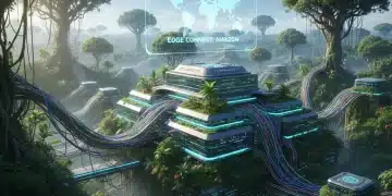 Infraestrutura de Edge Computing em paisagem brasileira, conectando tecnologia e natureza.