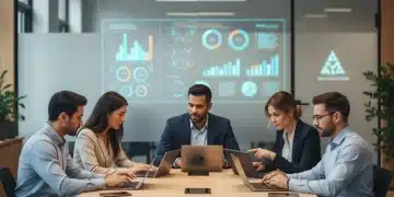 Equipe de pequena empresa colaborando com ferramentas CRM em 2026