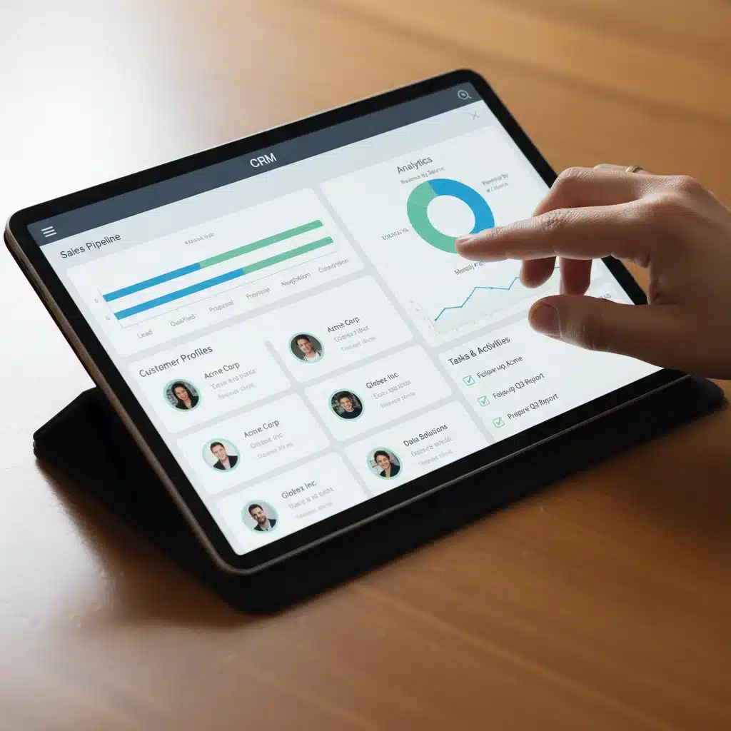 Interface de CRM exibindo pipeline de vendas e perfis de clientes