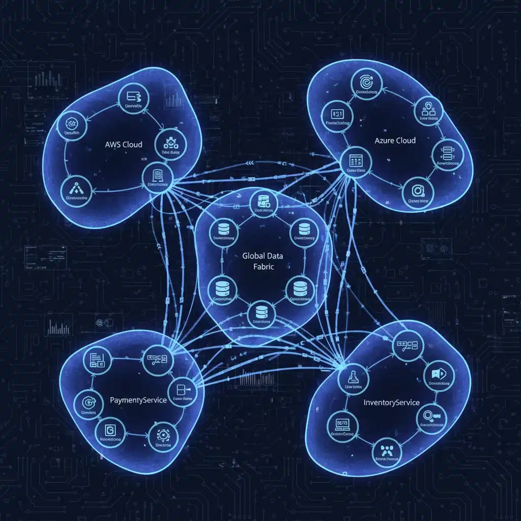 Diagrama de arquitectura de microservicios distribuidos en un entorno de nube nativa