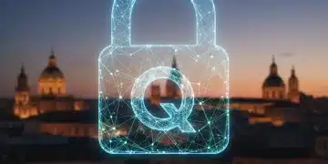 Candado digital cuántico protegiendo un negocio online español
