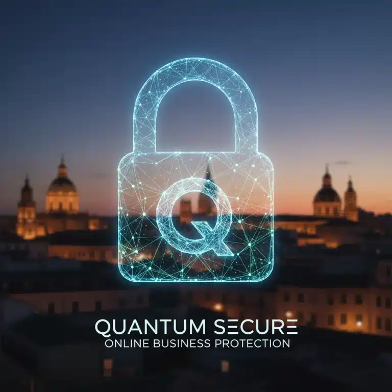 Candado digital cuántico protegiendo un negocio online español