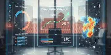 Panel de control de email marketing con gráficos de segmentación y alta tasa de apertura para el mercado español.