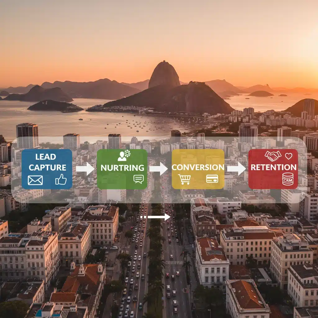 Fluxo de automação de marketing representando a jornada do cliente