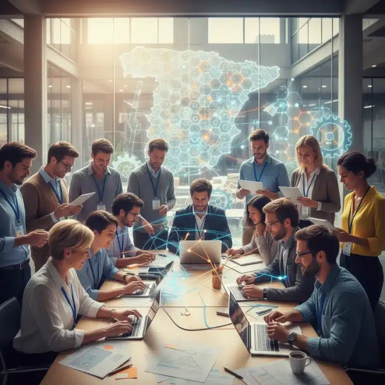 Profesionales colaborando en un proyecto de innovación abierta en España