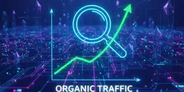 Gráfico futurista mostrando el crecimiento exponencial del tráfico orgánico en marketing de contenido para 2026.