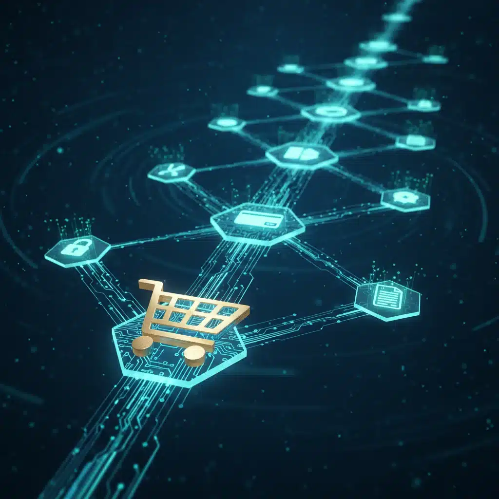 Red blockchain interconectada que muestra la inmutabilidad y seguridad de las transacciones en línea.