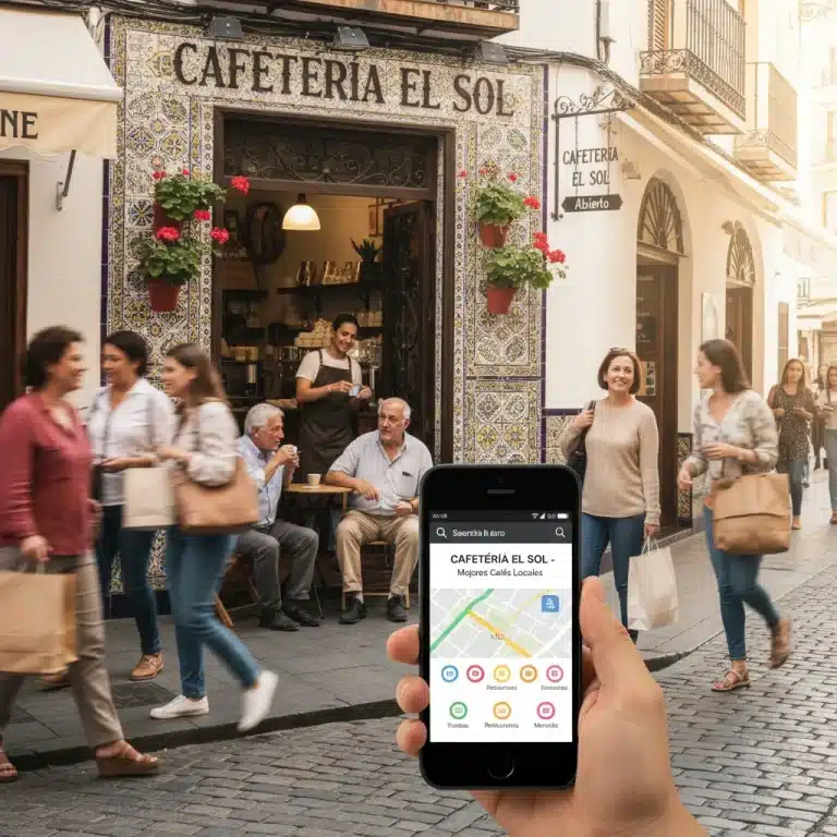 Negocio local en España con clientes cercanos y resultados de búsqueda local en un smartphone