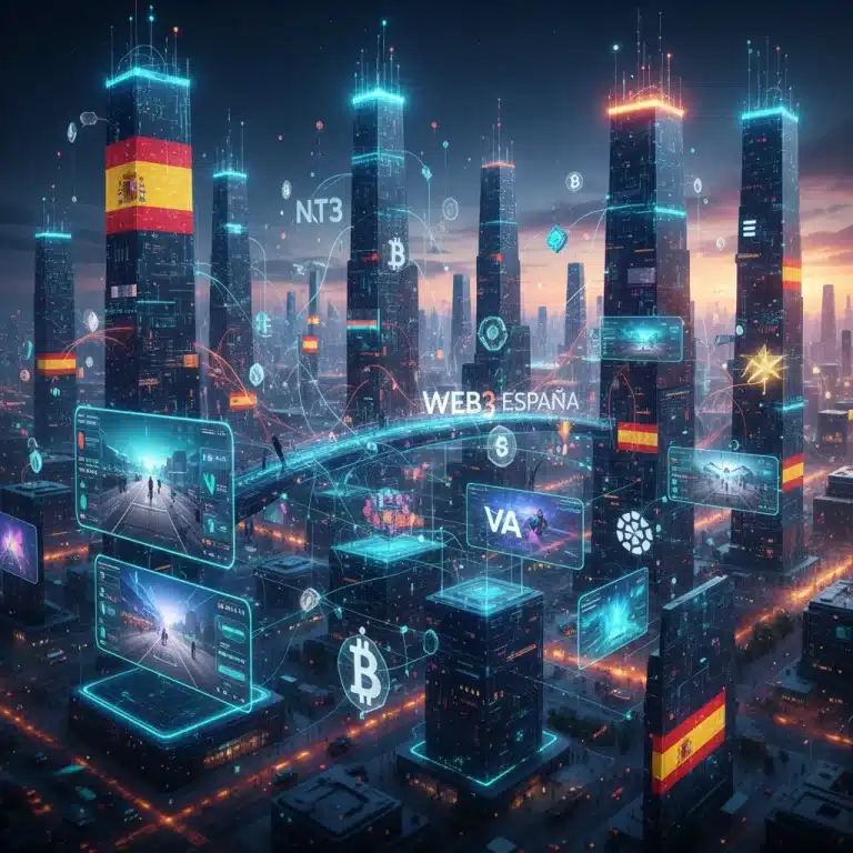 Paisaje digital futurista de Web3 y negocios online en España
