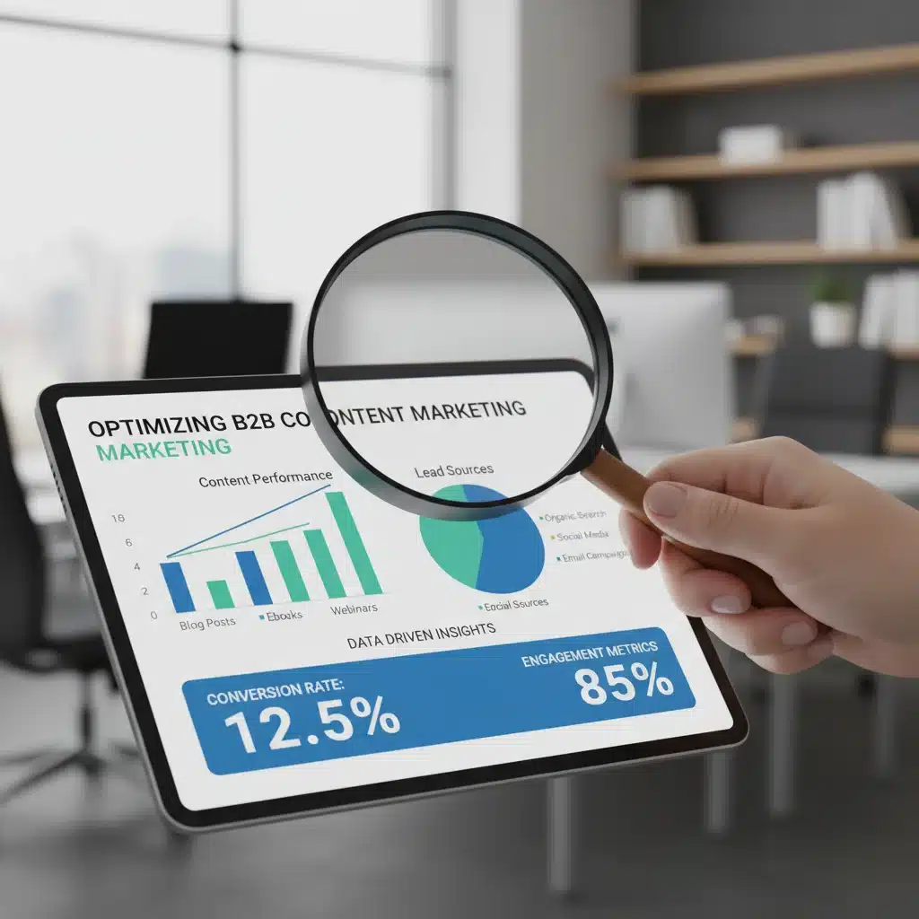 Análisis de datos de rendimiento de contenido y generación de leads en marketing B2B.