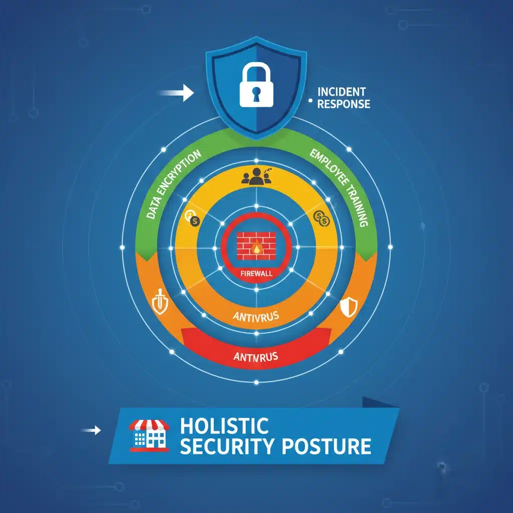 Infografía de defensa en capas para ciberseguridad de PYMES