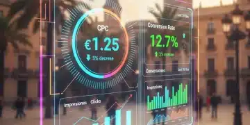Panel de control de Google Ads con gráficos de rendimiento y reducción de CPC en España.